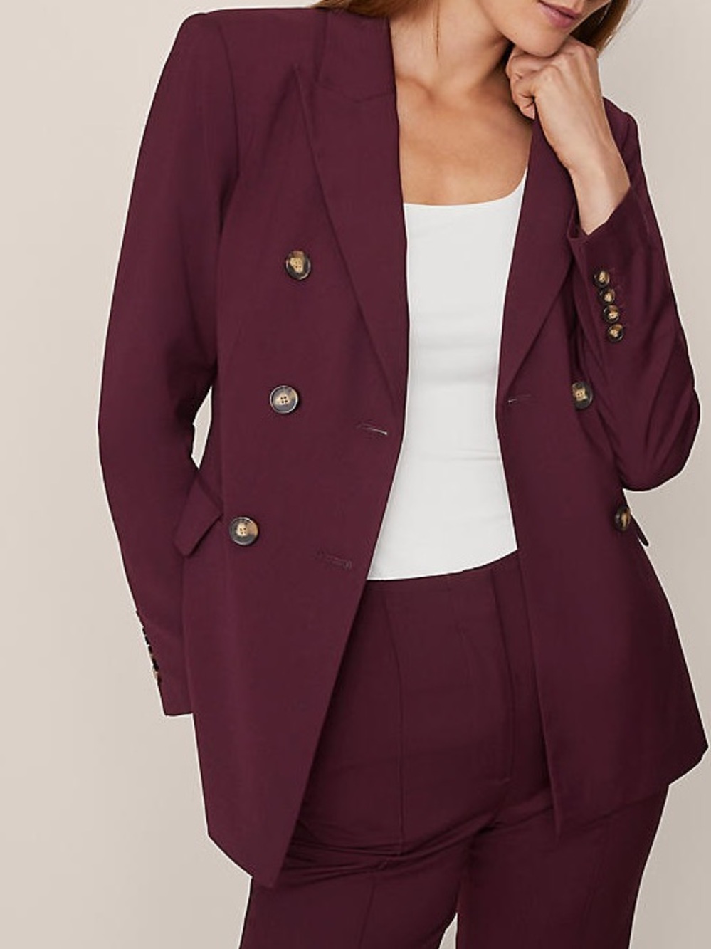 NWT Ann Taylor the petite fitted long double breasted blazer poised plum 2P
